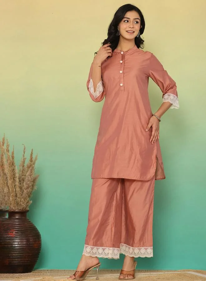 Kasya  Mocha Brown Chanderi Co-Ord Set for Women | Best Price UAE